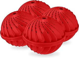 Relaxdays 4 Bolas Lavandería Ecológica, 1000 Programas Lavado, sin Detergentes, para Lavadora, Pieles Sensibles, Rojo, Cerámica, 9 x 10,5 cm