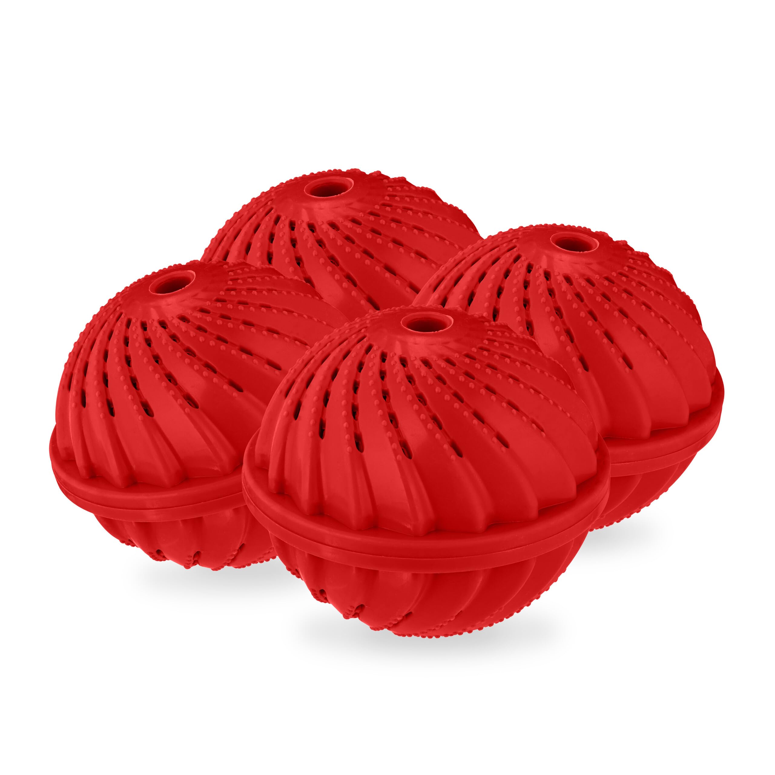 Relaxdays Laundry Ball, Set of 4, for Washing Machine, Washing without Detergent, Eco-friendly, Washing Ball, Red