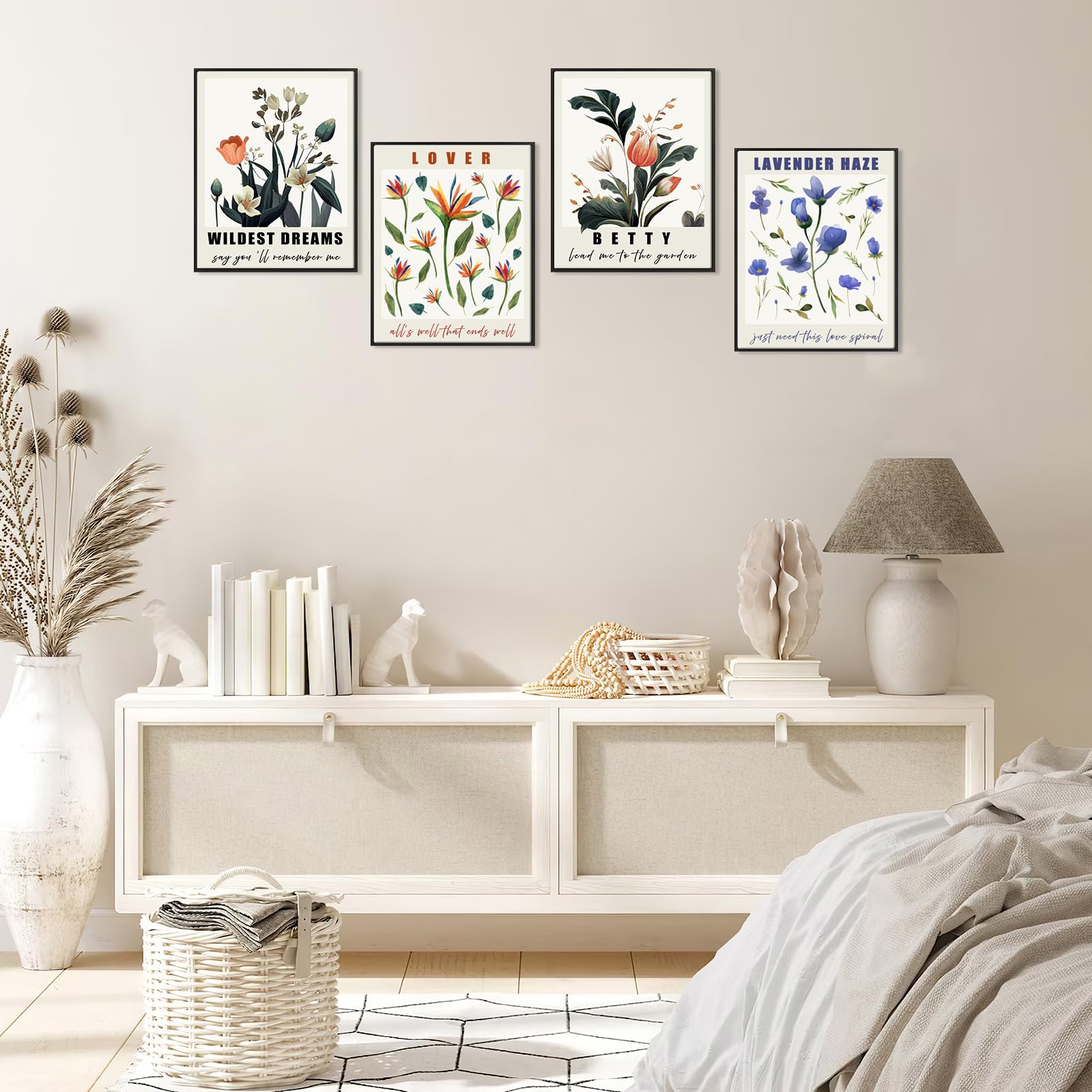 VGICH Stampa artistica da parete con cornice, splendido set di poster floreali per la decorazione della stanza, decorazione estetica da parete, pop country, cantante folk, musica mezzanotte, stampa
