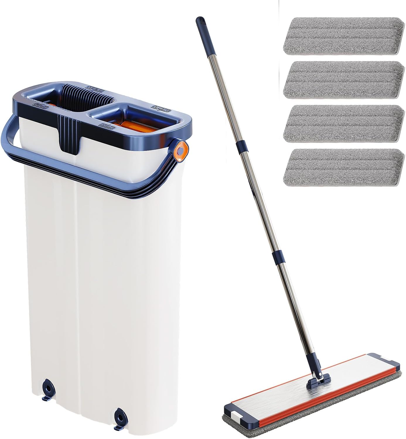 Household mop Bucket with Wringer, Microfiber Stainless Steel Flat mop Narrow Bucket Set, Reusable Microfiber mop pad, Suitable for Multi-Purpose Cleaning of Floors, Walls, and Glass Household mop Bucket with Wringer, Microfiber Stainless Steel Flat mop Narrow Bucket Set, Reusable Microfiber mop pad, Suitable for Multi-Purpose Cleaning of Floors, Walls, and Glass