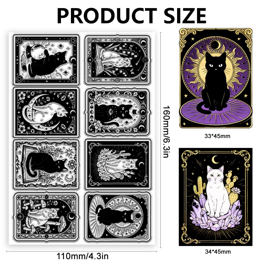 Sello de silicona con patrón de gato misterioso para manualidades, álbumes de recortes y tarjetas, decoración de manualidades, 6.3 x 4.3 pulgadas