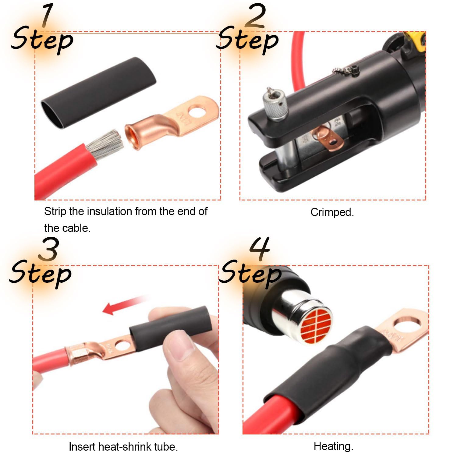 25pcs 1/0 AWG 1/4" Stud + 25pcs 1/0 AWG 1/2" Stud Battery Cable Lugs 1/0 Gauge Copper Ring Terminals 0 Gauge Copper Wire Lugs