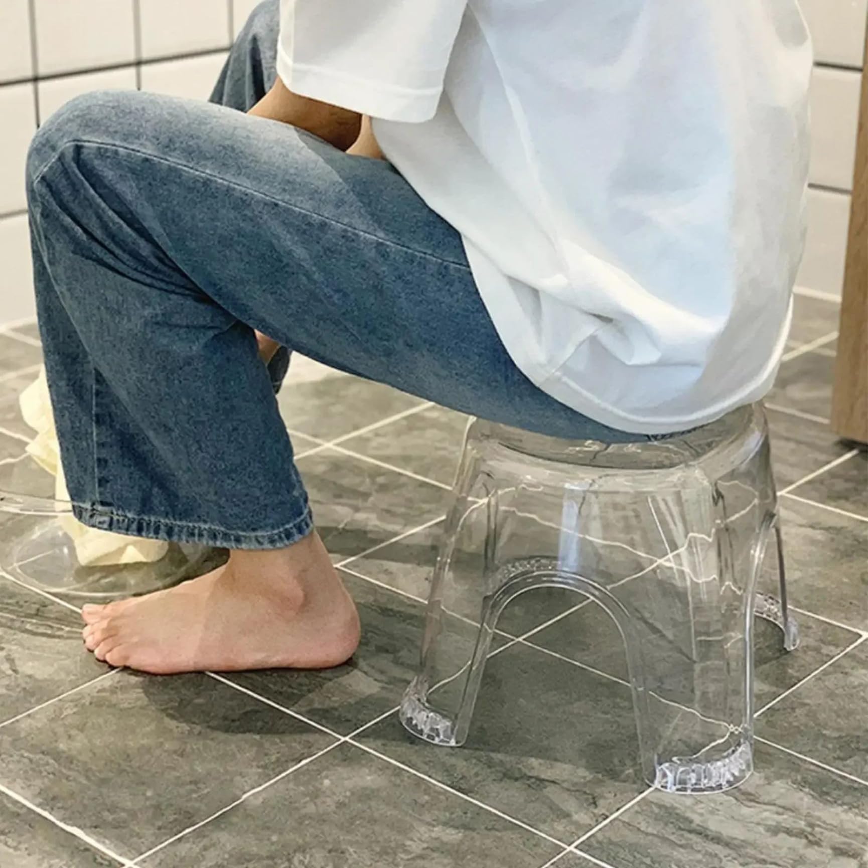Ławka prysznicowa plastikowy stołek do prysznica przezroczysta wodoodporna ławka prysznicowa antypoślizgowy stołek mocny podnóżek przenośny z centralnym otworem do łazienki