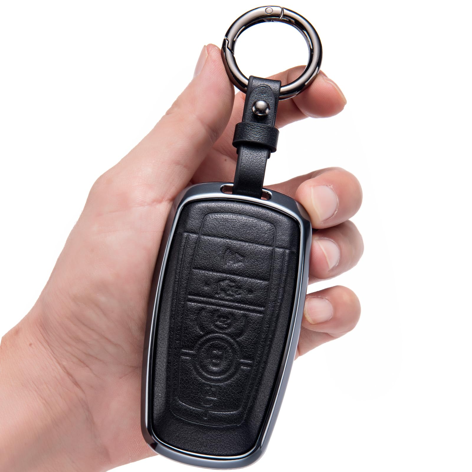 LJMTBKAN Ford Key Fob Cover, Aluminum Leather Case Compatible with Ford Fusion, F150, F250, F350, F450, F550 Smart Key, Anti-dust, Full Protection Accessories