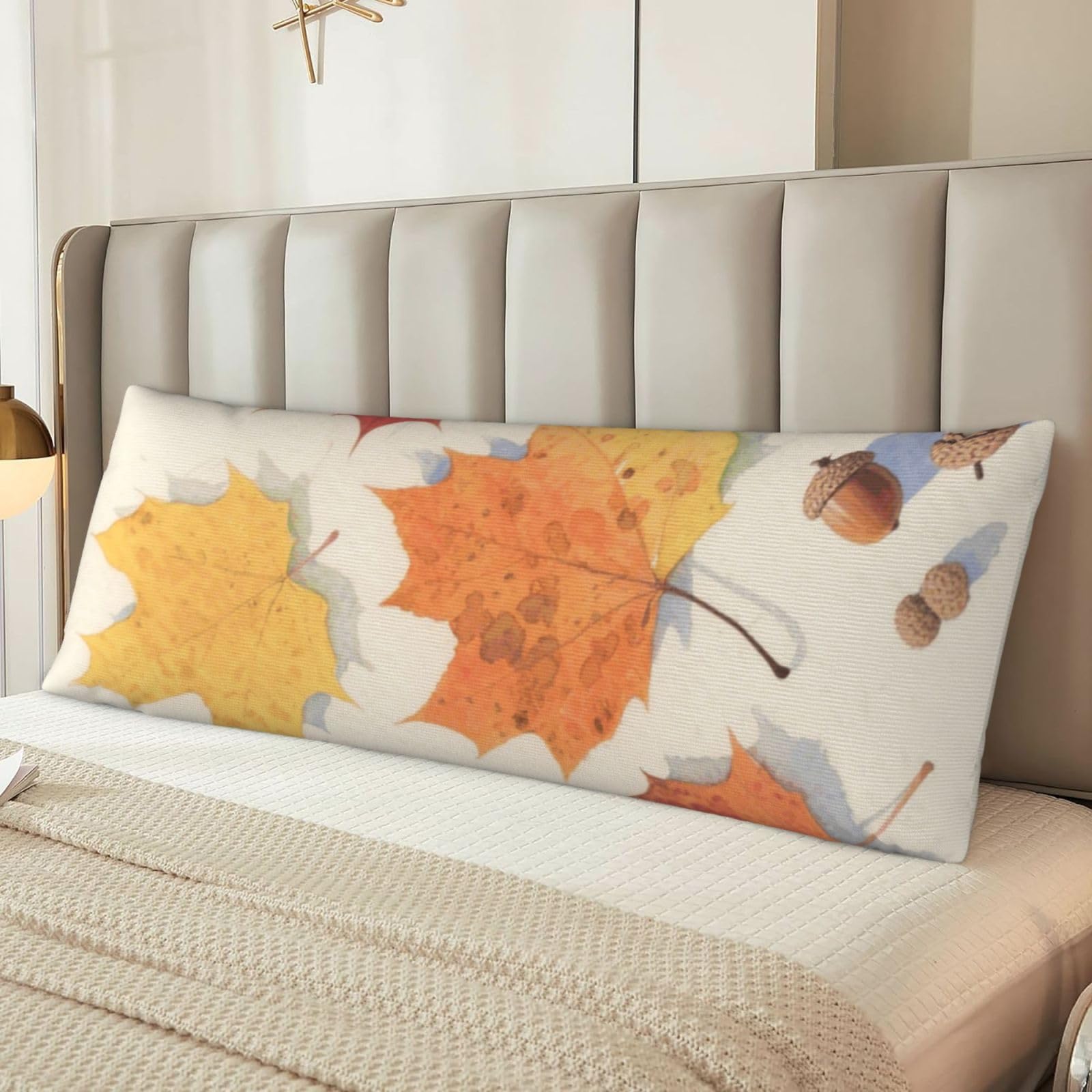 Watercolor Autumn Maple Leaf Body Pillow Cover with Hidden Zipper 54"X20",Ultra Soft Microfiber Long Pillow Case Decorative Bedding Pillowcase Cushion Cover Cases for Bedroom Couch Sofa,Home Gifts