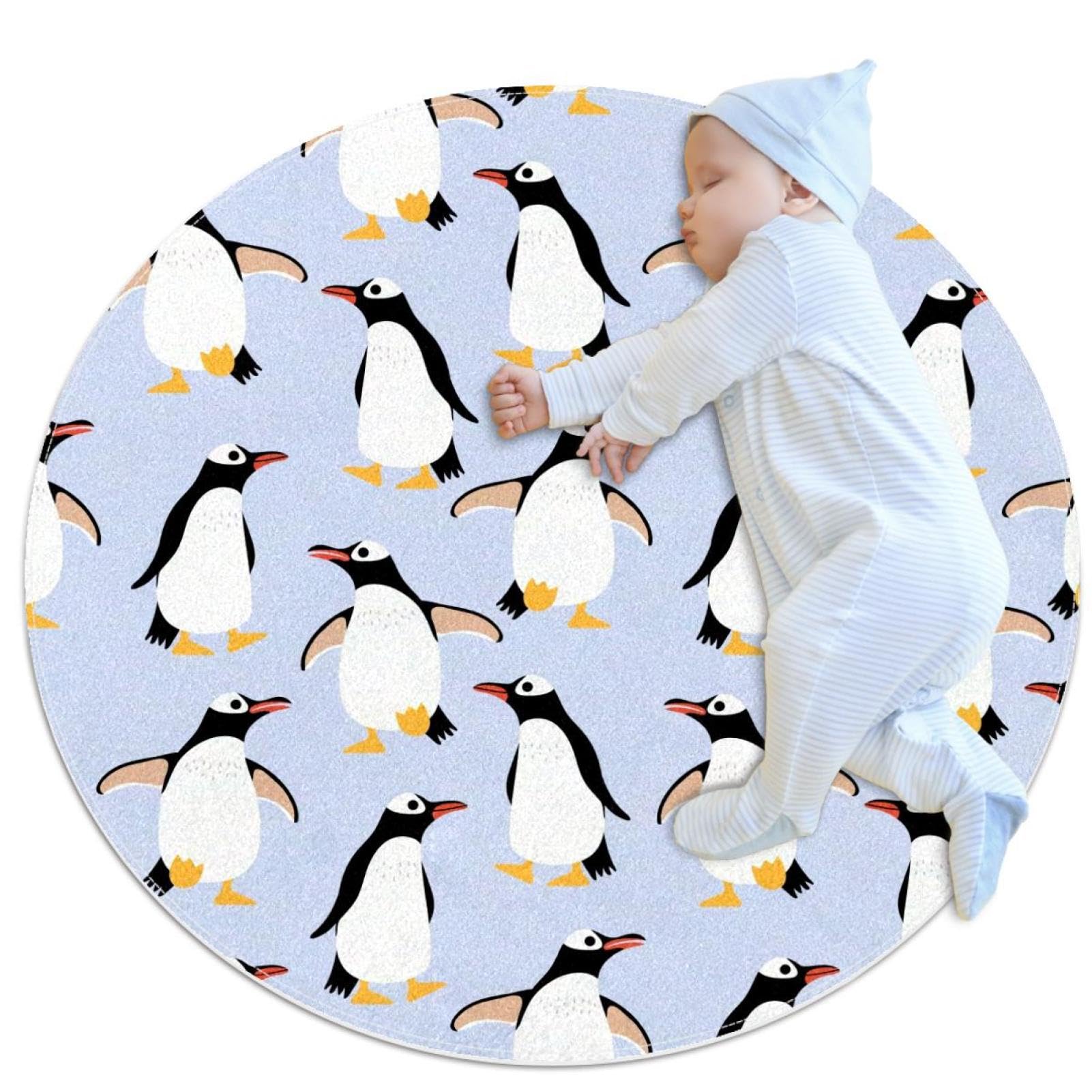 Tapis de salle de bain pingouin rond 1m antidérapant pour chambre enfant