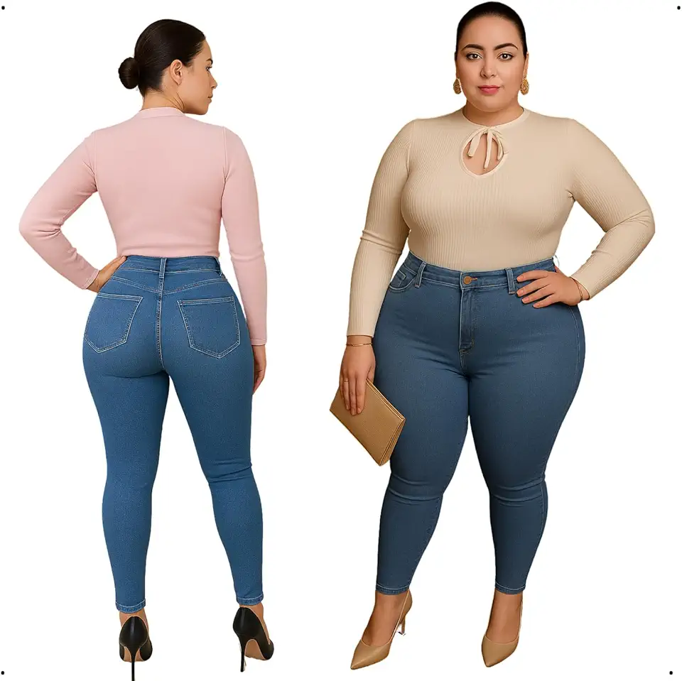 Calça Jeans Feminina Plus Size Jeans Cintura Alta Confortável Modelagem Moderna Jeans