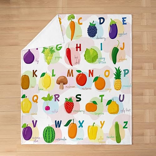 Miniatura 3 de Feelyou Manta de felpa ABC para niños pequeños, 40 x 50 pulgadas, manta de franela con alfabeto ABC para niños, adolescentes, verduras y frutas para