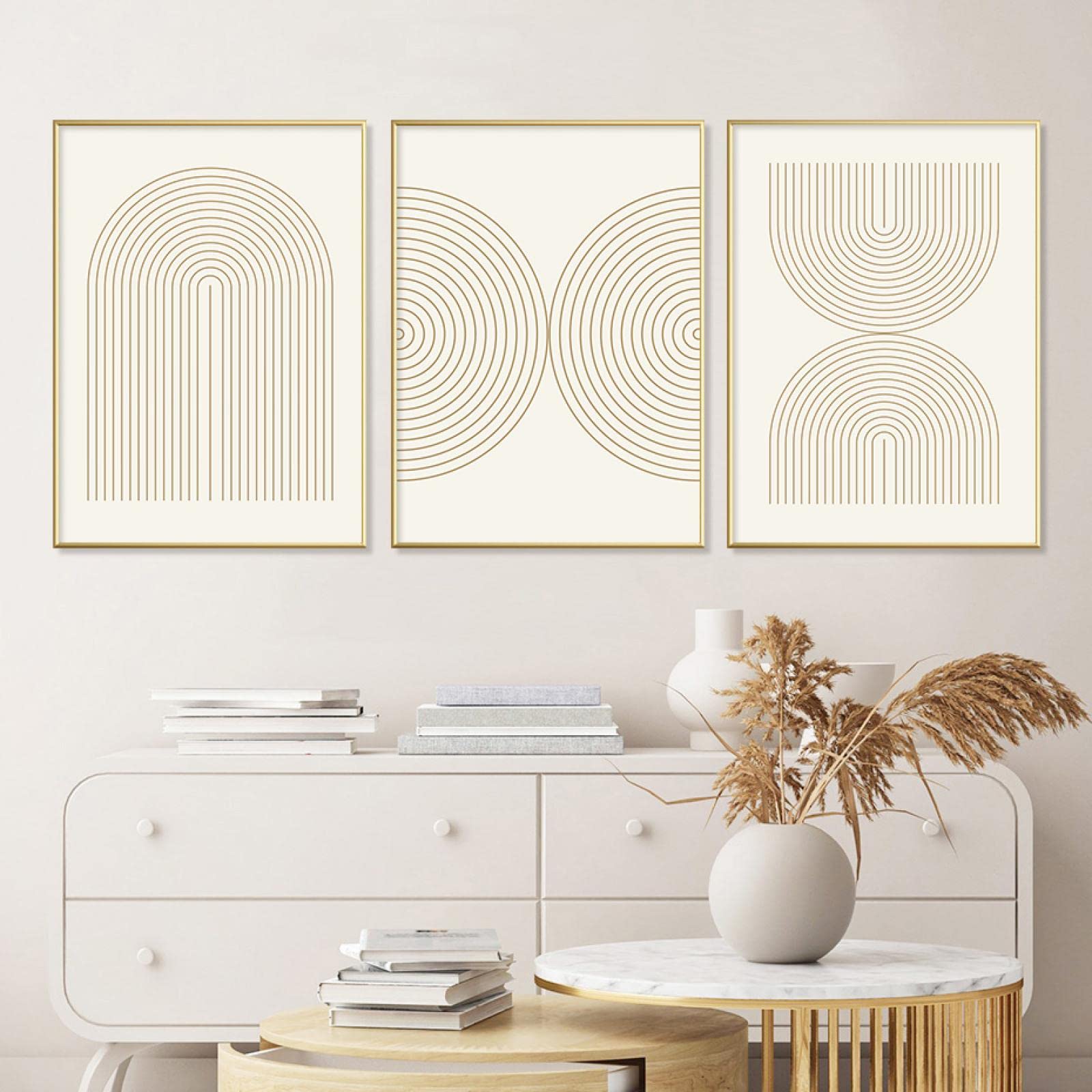 Guying Art Frameless Bohemian Line Beige Minimalist Posters Canvas Painting Wall Art Print Pictures Bedroom Living Room Interior Home Decor 40X60cm(16X24in) X3