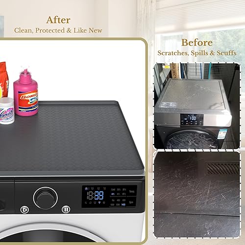 Miniatura 5 de Fundas para lavadora y secadora para la parte superior, alfombrilla protectora de silicona de 27 x 27 pulgadas para encimera de lavadora, goma