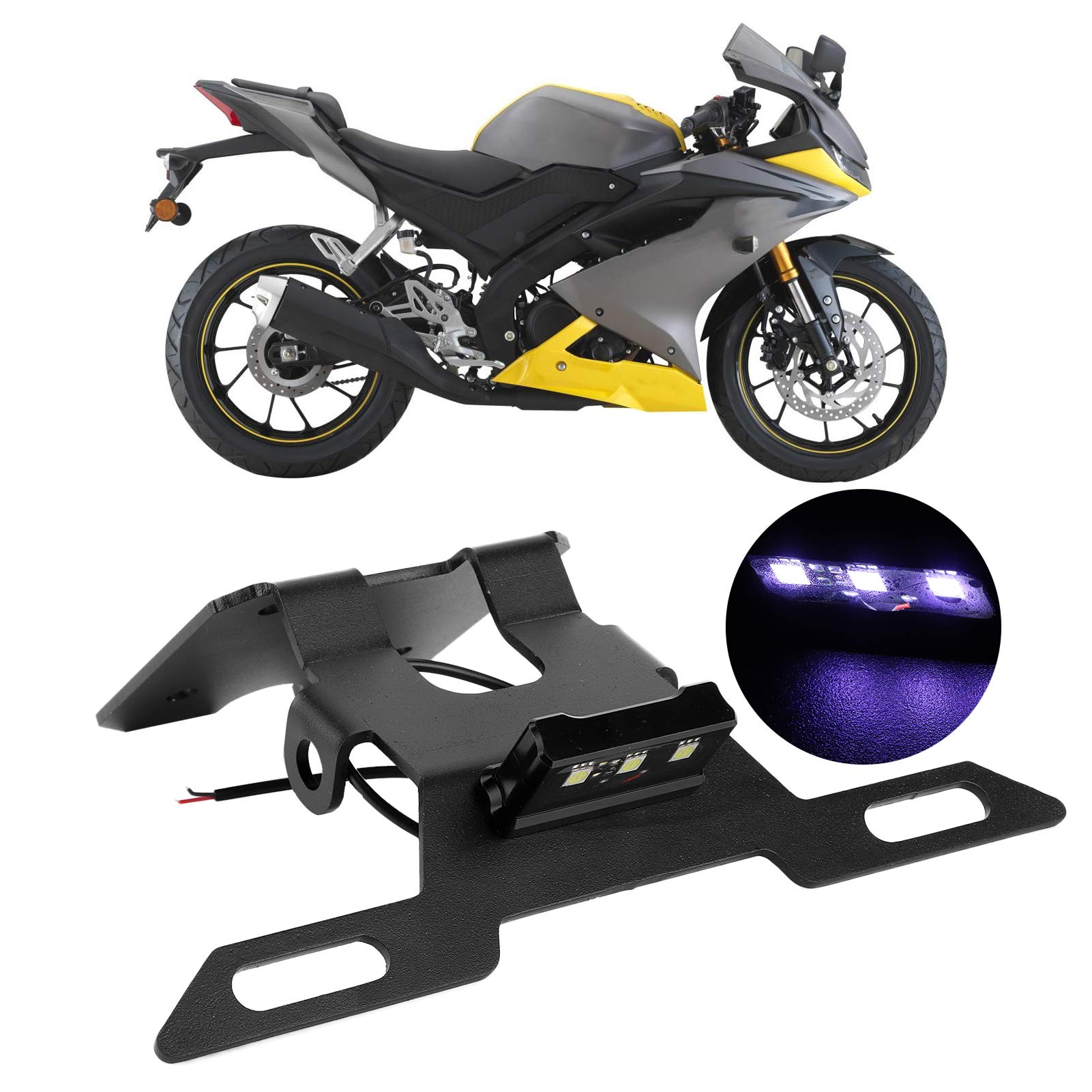 Support de Plaque d'immatriculation de Moto, Support de Plaque d'immatriculation Queue Rang¨¦e Garde-Boue ¨¦liminer avec Lumi¨¨re LED Support de Plaque d'immatriculation de Moto Cadre de Plaque d'