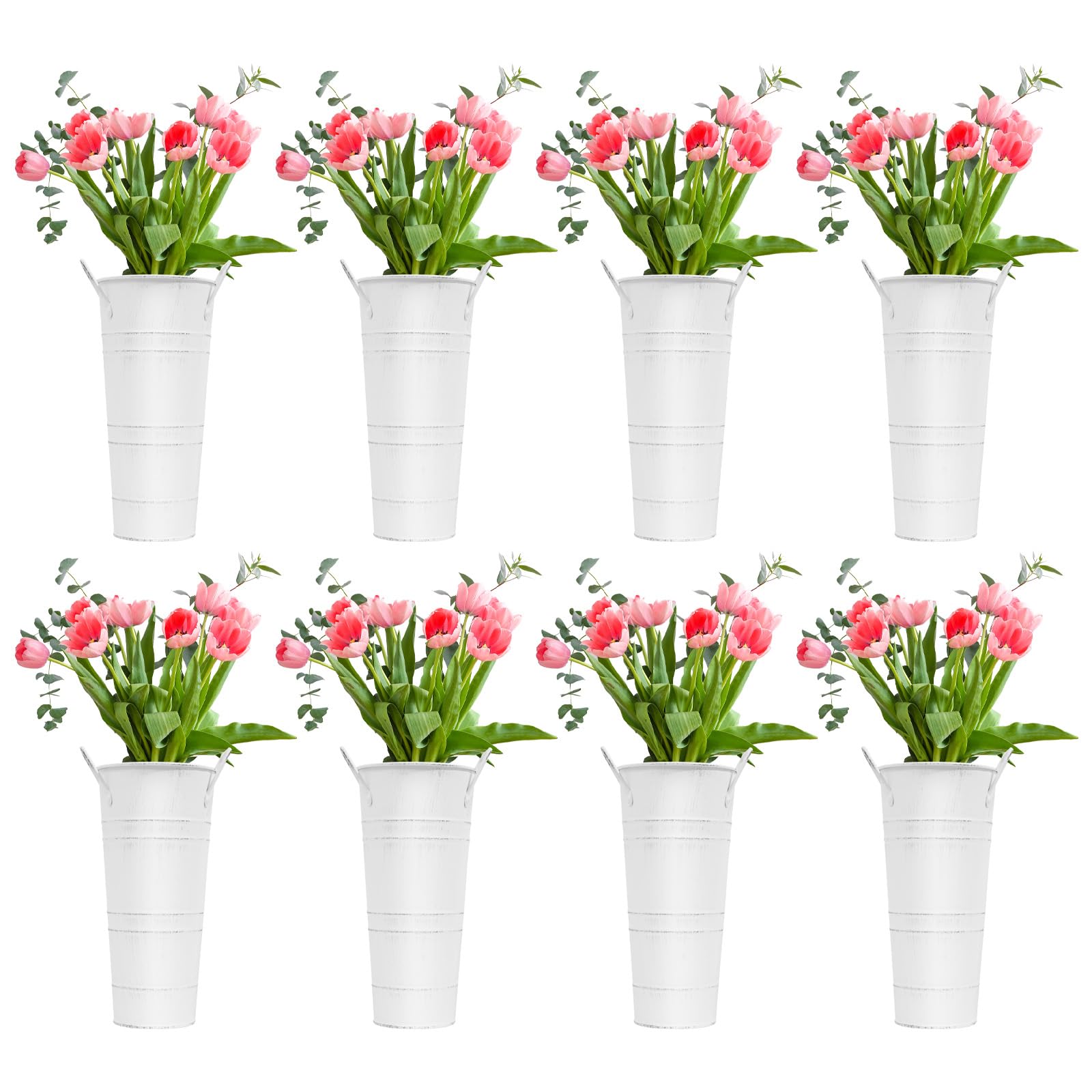 8 Pack 11 x 23cm Galvanized Flower Bucket, Galvanized Tall Rustic