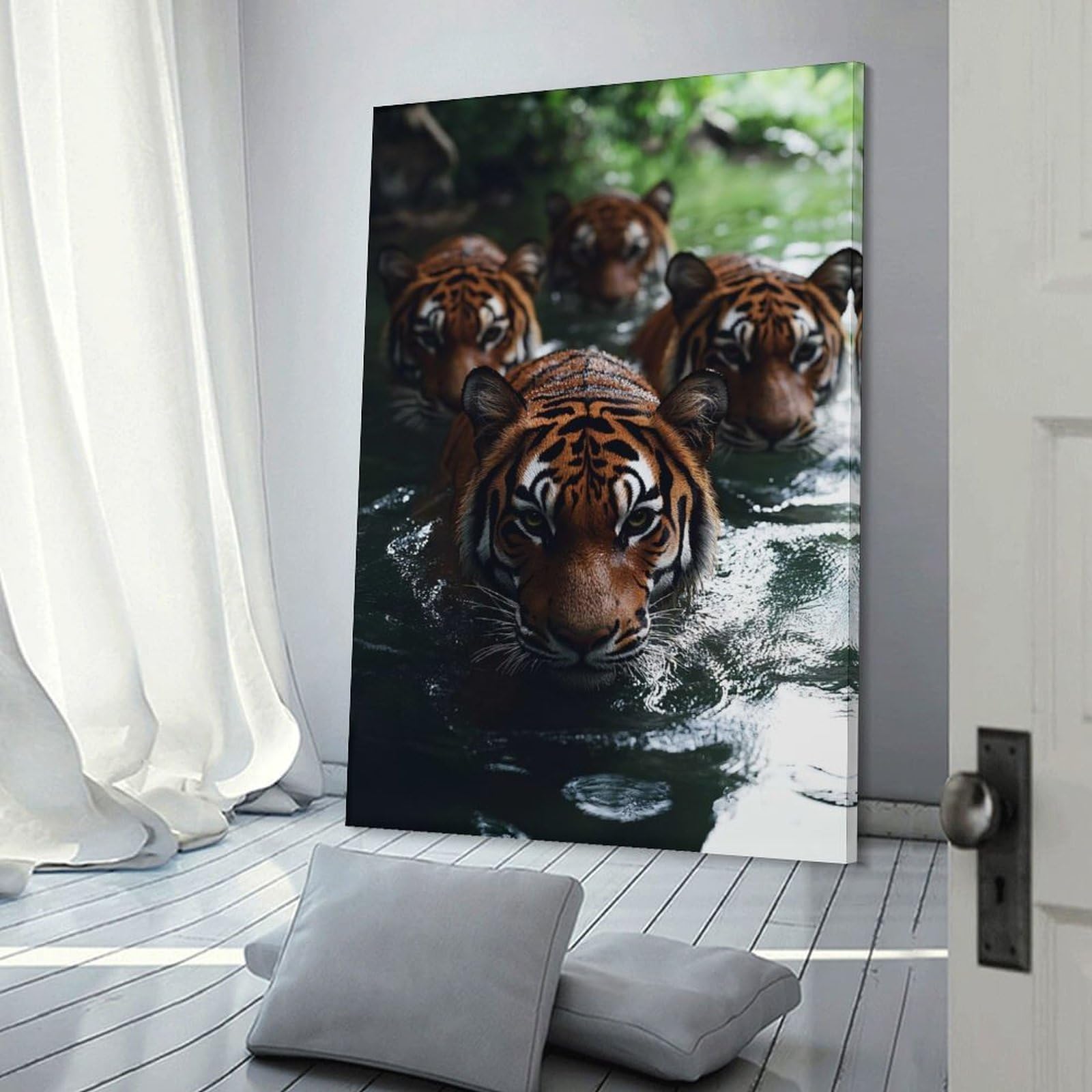 Junmoney Tigers Swimming in Water Decorative Wall Artwork, 12x18inch(30x45cm), for New Homes, Bedrooms Or Workspaces, Gift Idea for Housewarming And Birthdays