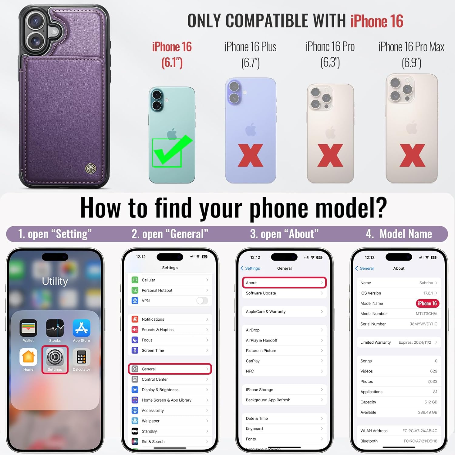 Vinich for iPhone 16 Wallet Case with Card Holder, RFID Blocking Credit Slots Kickstand Shockproof Phone Cover Fit for iPhone 16 6.1" Purple - Image 2