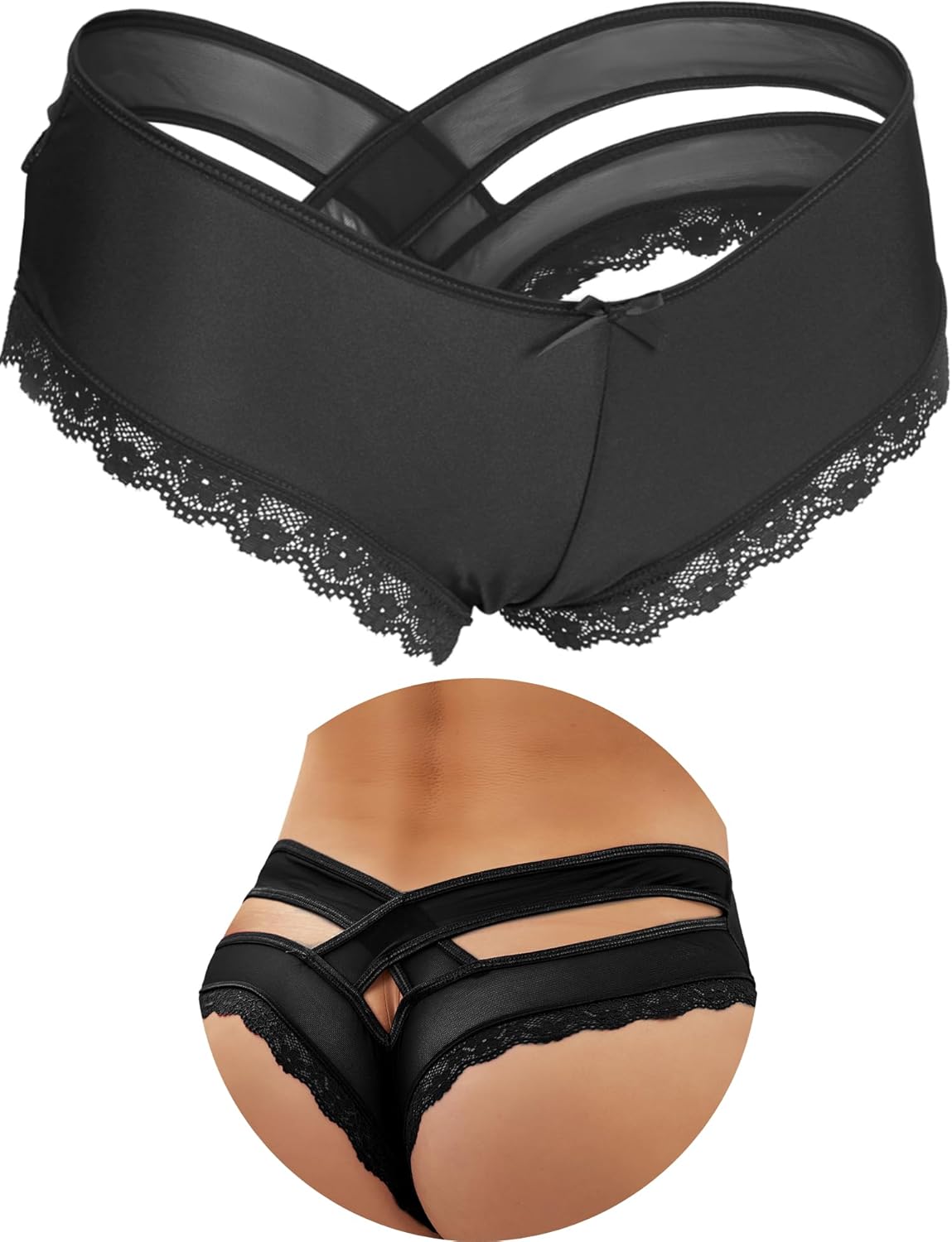 ohyeah Womens Underwear Sexy Lace Hipster Panties for Women Cheeky Cotton Crotch Crisscross Strappy Boyshorts Panties XS-4XL