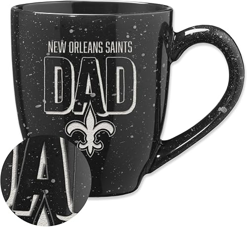 Rico Industries NFL Football New Orleans Saints Dad Black 16 oz Team Color Laser Engraved Speckled Ceramic Coffee Mug