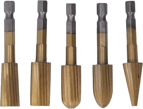 5Pcs Rotary File Cutting Burrs, Hex Shank Double Cut Metal Grinder Drill Bit Set High Speed Steel Rotary File Set