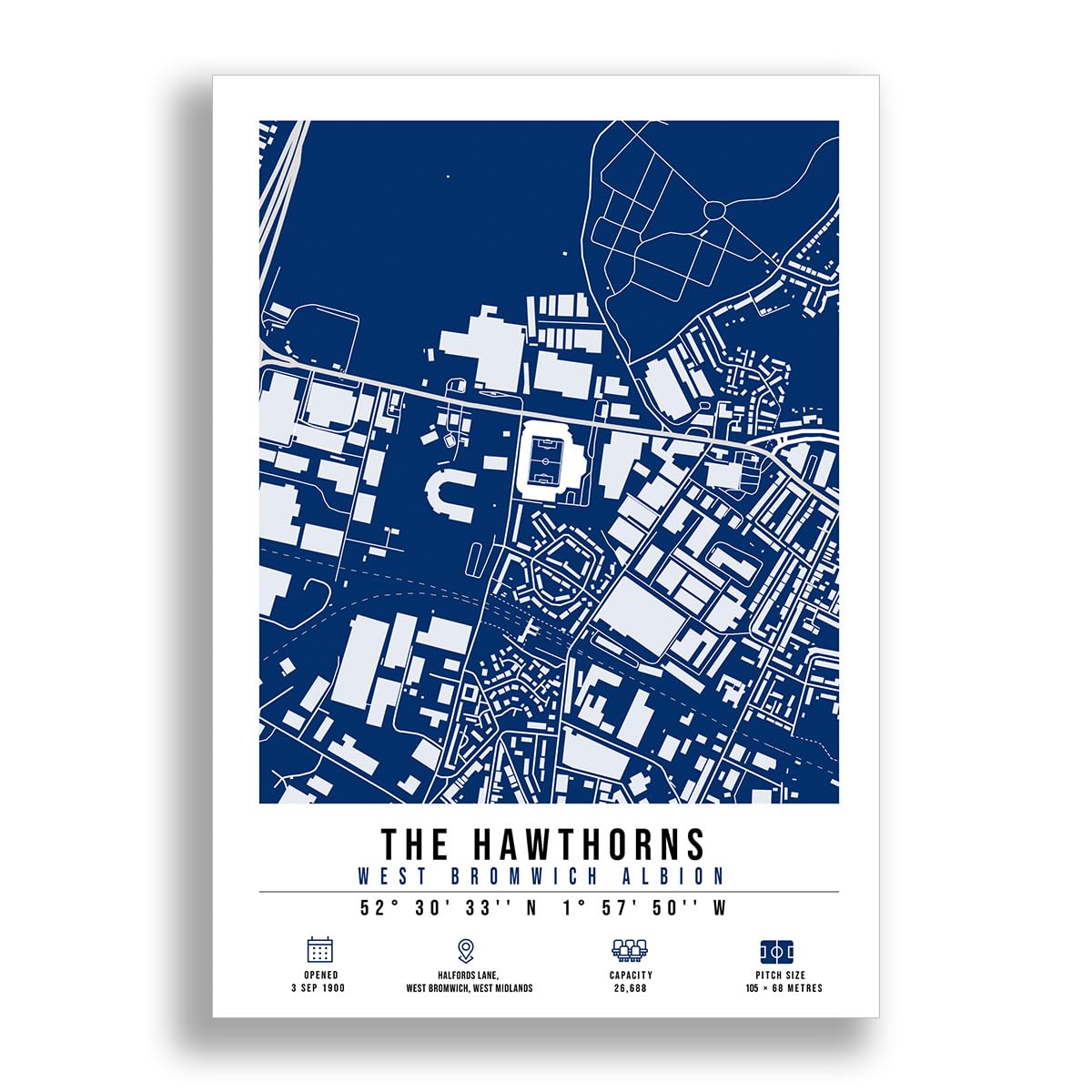 Mounted Gifts Trading A3 Poster Only The Hawthorns Stadium Map Minimalist A4/A3 Poster Photo Print Framed Gift West Bromwich Albion (A3 Poster Only)