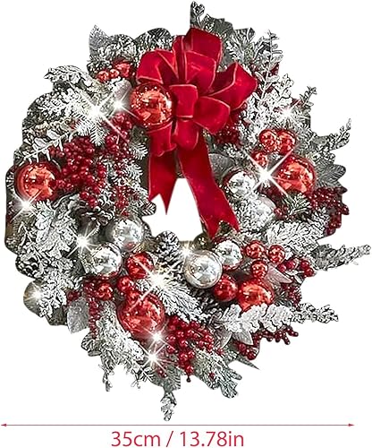 Miniatura 3 de sixyoury Corona de decoración de Navidad para puerta delantera, ramas artificiales de granja, anillo de vid, corona de Navidad roja y blanca,