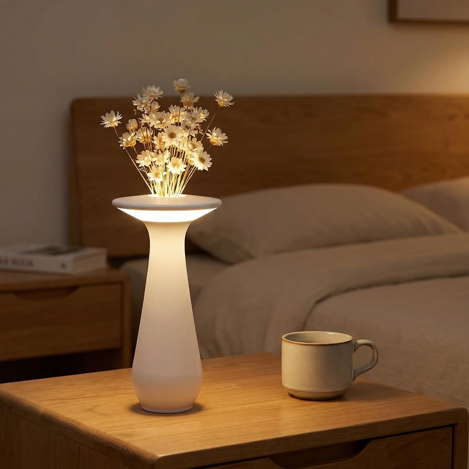Cordless Flower Table Lamp, Rechargeable LED Vase Lamp for Dining Table & Bedroom, Portable Small Night Light, Birthday Gifts for Women Mom, Home Office Decor