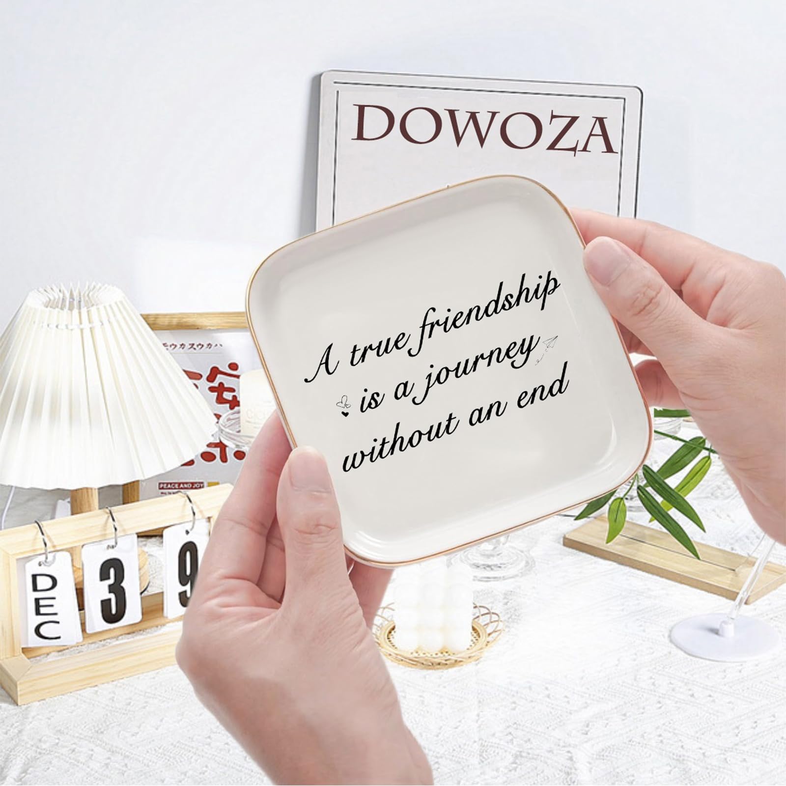 Friendship Gifts for Women - A True Friendship is a Journey Without an end Ceramic Trinket Tray Jewelry Dish Birthday Gifts for Female Friends, Unique Gift for Women Birthday Bridal Shower Gifts