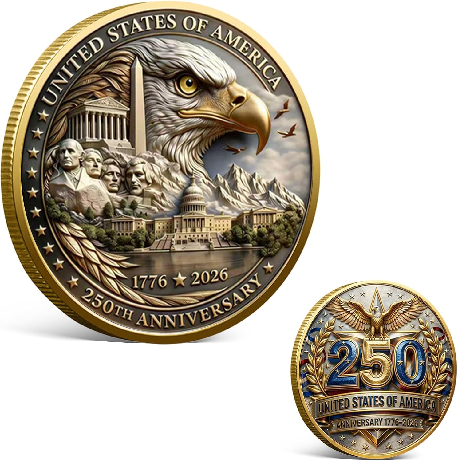 USA 250th Anniversary Commemorative Coin 1776-2026, America 250 Merchandise Patriotic Collectible Coin with Liberty Bell & Bald Eagle Design, 250 Year American Anniversary Coin for Collectors (I)
