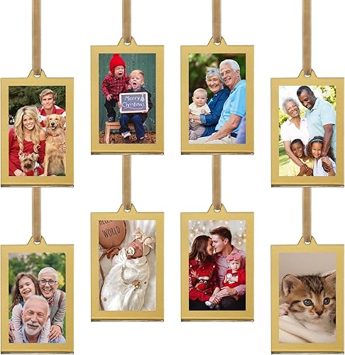 Miniatura 9 de UNIQOOO Juego de 8 adornos de fotos rectangulares de acrílico de Navidad para mostrar imagen, marco de fotos acrílico colgante de 2 x 3 pulgadas,