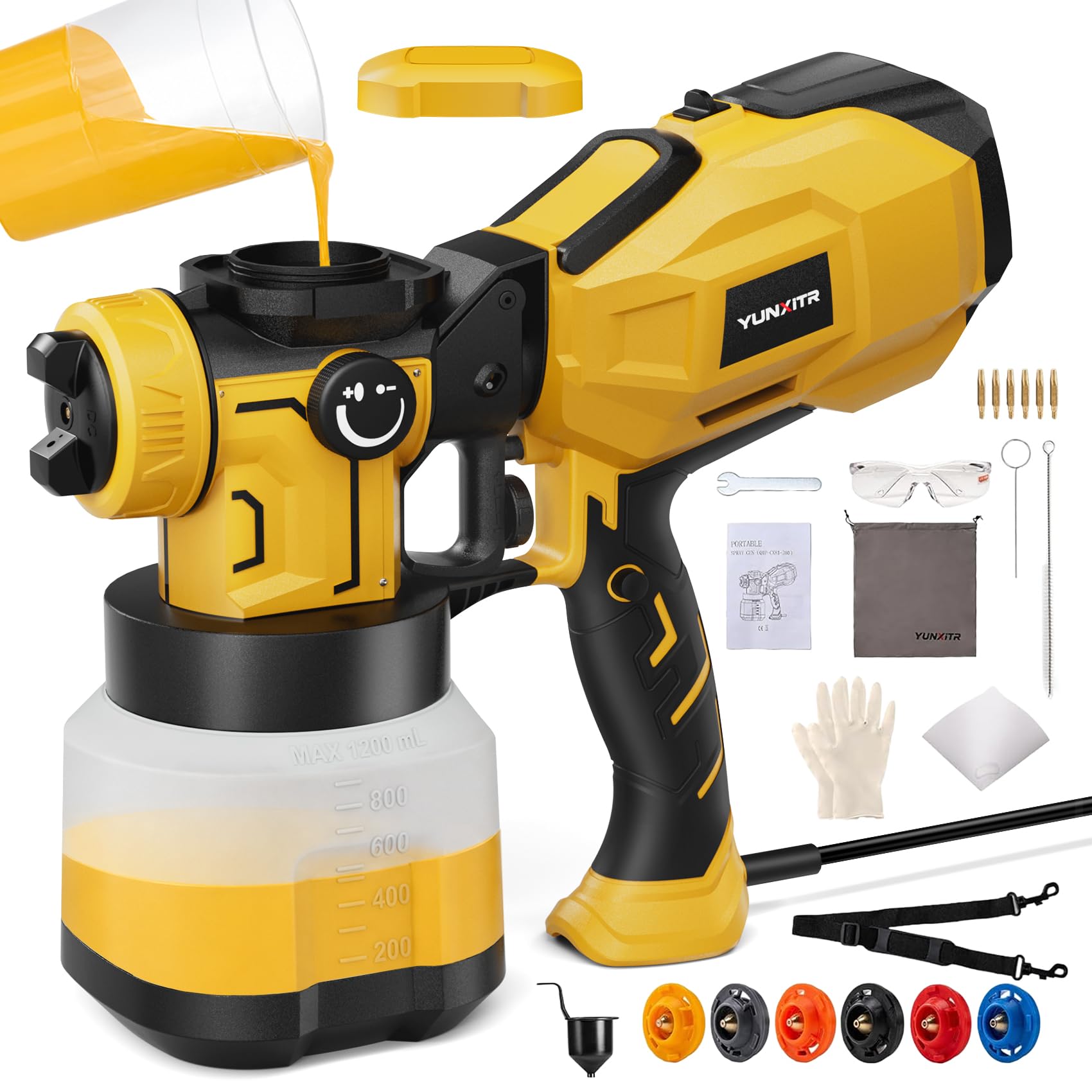 HVLP Paint Sprayer,1200W High Power Electric Spray Gun,6 Nozzles,3 Spray Patterns & 1200ml Large Container for Furniture,Cabinets,Walls,Fences,Garden & Outdoor