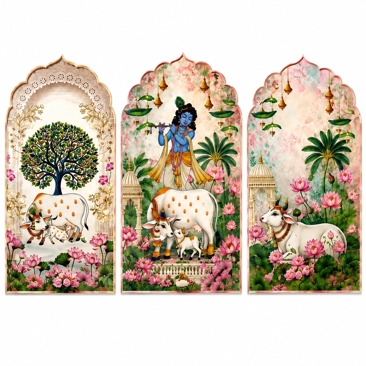 Krishna Wall Sticker I 3 Panel Arch Wall Sticker I Premium Self Adhesive PVC Waterproof Removable Wall Decor I 48 x 36 Inches I Living Room Pooja Room Home Decoration-image-4