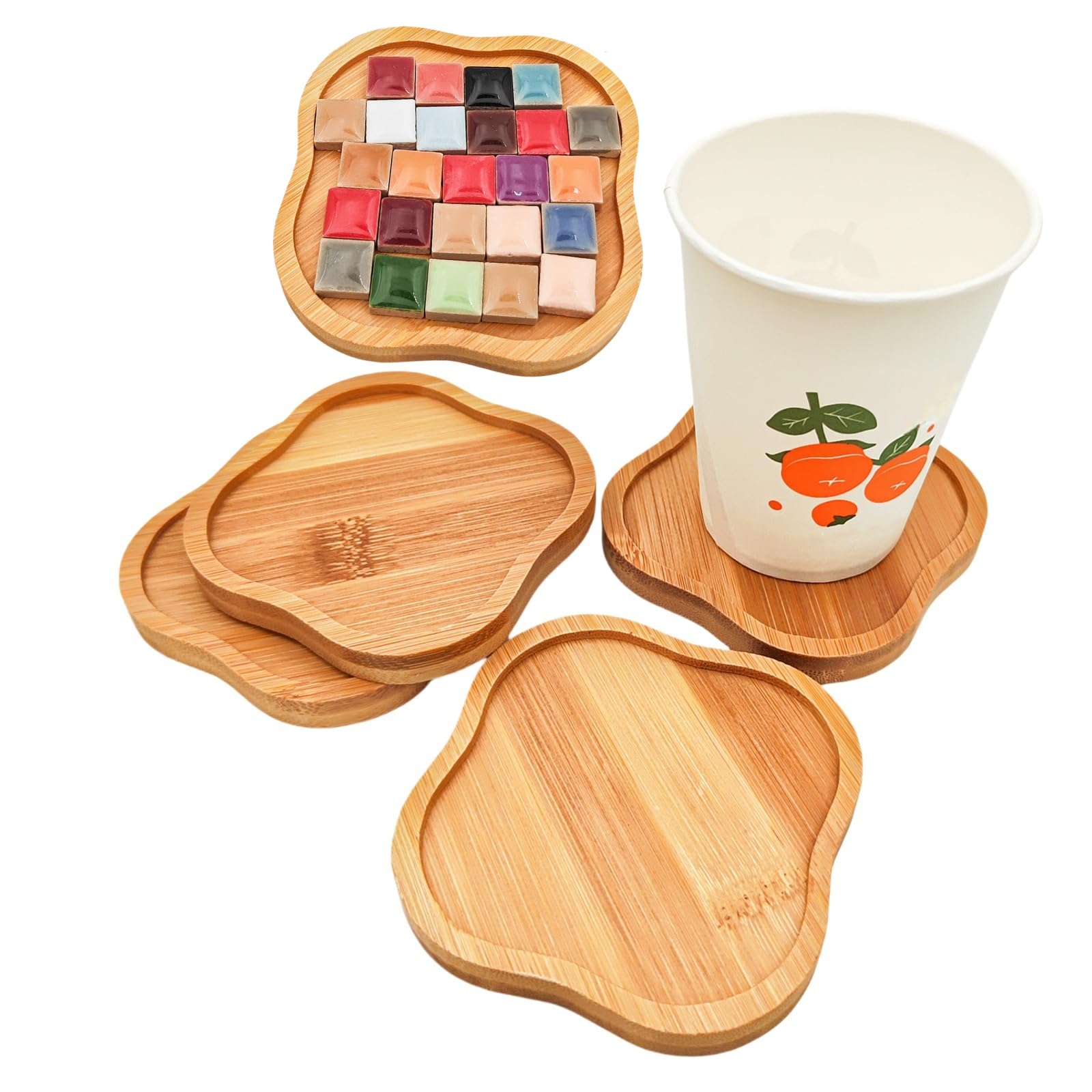 6 vassoi quadrati in bambù, 9 cm, in legno, mini vassoio in legno a mosaico fatto a mano, piccolo vassoio da servizio, mosaico Coaster, per pietre a mosaico, sottobicchieri in bambù