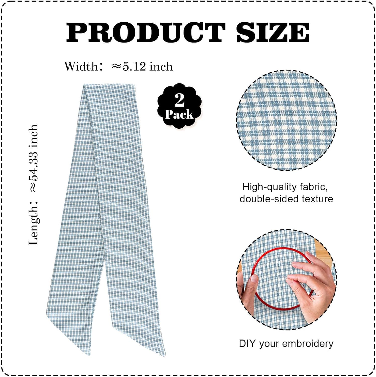 Indigo Blue White Plaid Wreath Sash 2 Pack for Front Door, 5.1 x 54.3 Inch Gingham Checkered Sash Set for Summer Nautical Coastal Farmhouse Decor