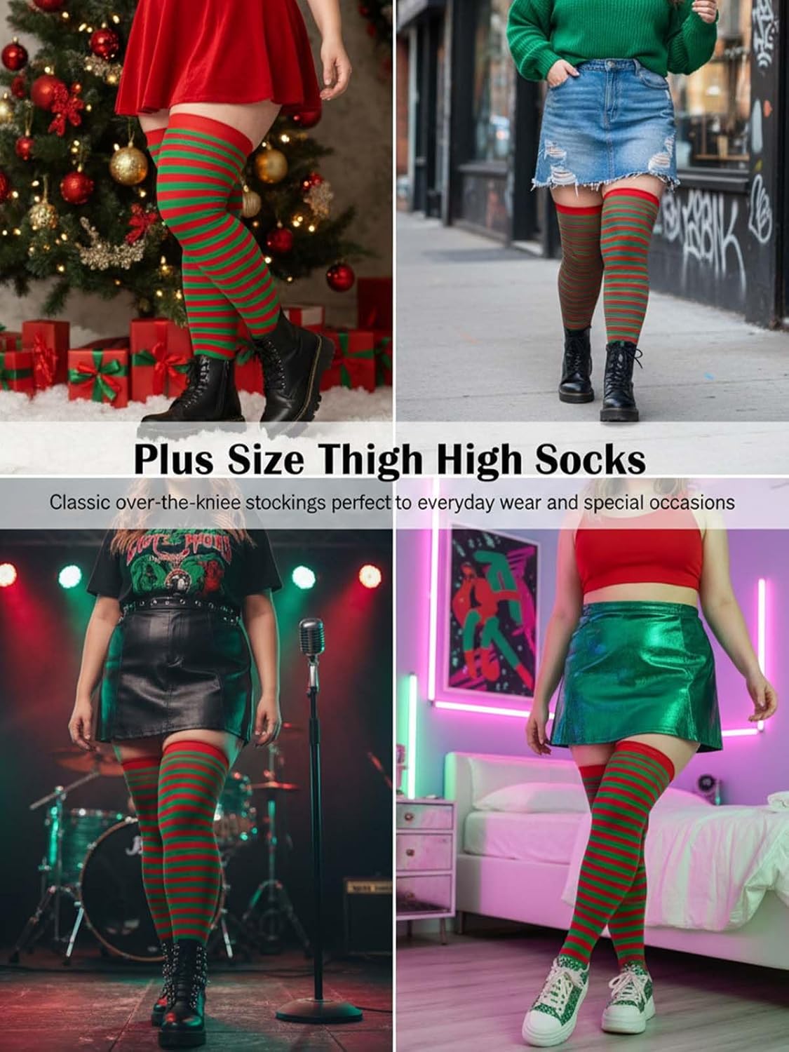 Plus Size Thigh High Socks, Over Knee with Adjustable Thigh Garter, Warm Stockings Cheerleader Costume for Women - Image 7