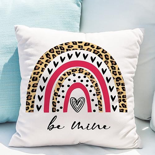 Miniatura 5 de Funda de cojín con texto en inglés Be Mine para el día de San Valentín, diseño de leopardo, a cuadros, arco iris, con contorno en forma de corazón,