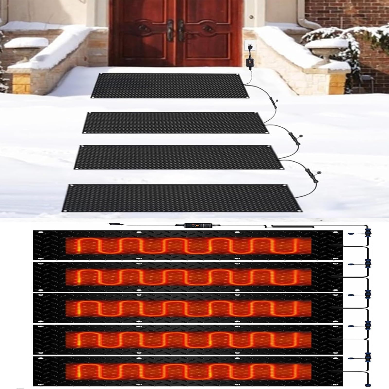 Lot de 5 tapis de fonte de neige d'extérieur – Tapis chauffant en caoutchouc antidérapant pour un déneigement efficace en hiver sur les escaliers et les allées (40 x 200 cm)