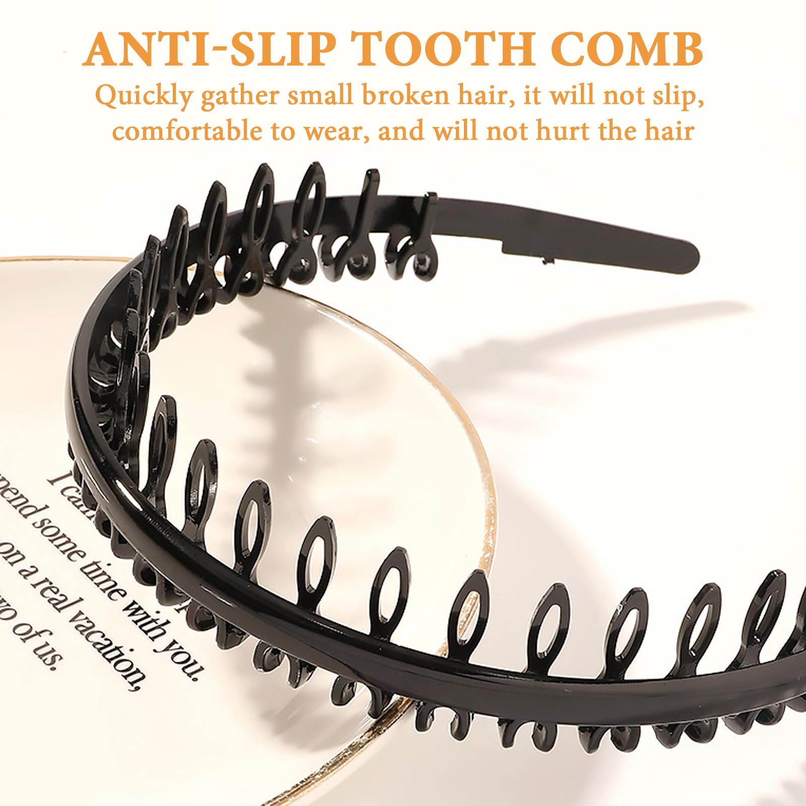 8 PCS Zig Zag Headbands and 8 PCS Ponytail Rings, Plastic Tooth Headband, Non-Slip Elastic Spiky Headband - Image 4
