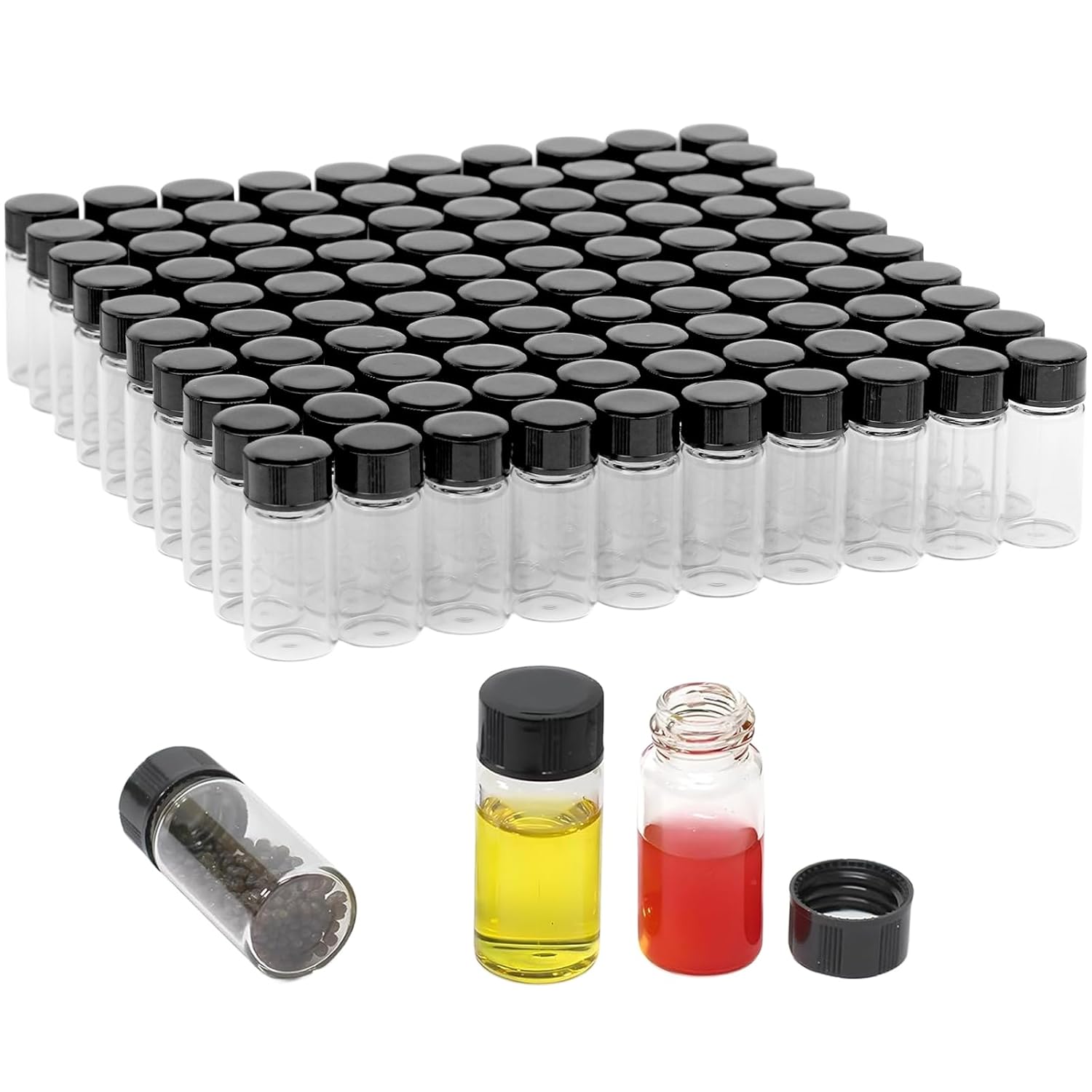 100 Pack 4ml Clear Glass Vials with Screw Caps Small Vials Liquid Bottle for Essential Oil