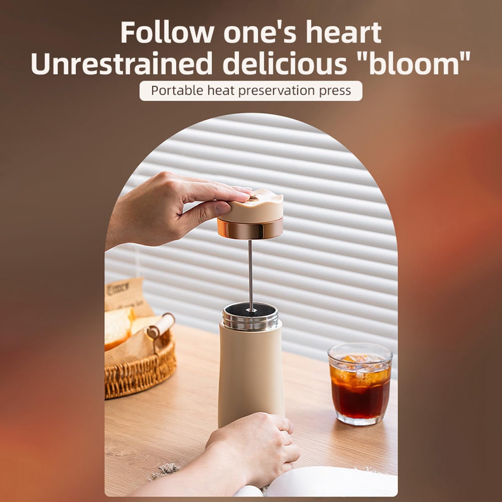 Portable French Press Travel Mug, 320ml / 11oz Stainless Steel Double Wall Insulated Coffee Maker for Ground Coffee and Tea Leaves On The Go Use No Leak Hot/Cold Brew Coffee