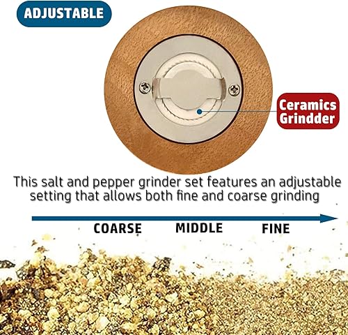 Vista 11 de Juego clásico de molinillo de pimienta de madera con batido de mano y magnífico madera de sal y acrílico, cuchillas de cerámica con mango de metal