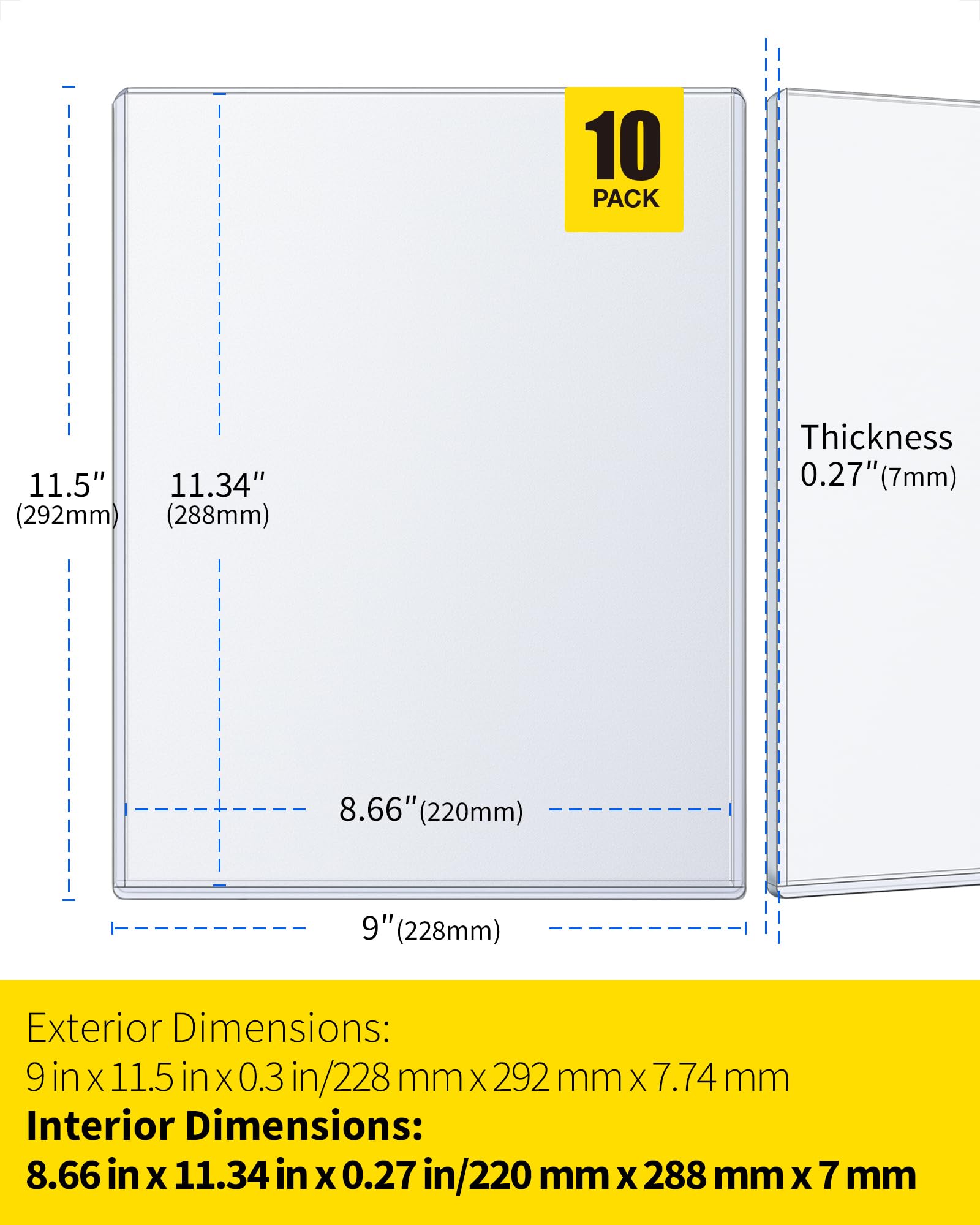 HMTL90115-10 Magazin-Toploader, 7 mm dicke Kunststoffhüllen, 22,9 x 29,5 cm, Magazin-Protektoren für Sammler, 10 Stück | 15 mm Hart-PVC-Magazin-Schutzhüllen für Sammler, Fotos, Poster, Vintage-Ausgaben, Comics und Dokumente