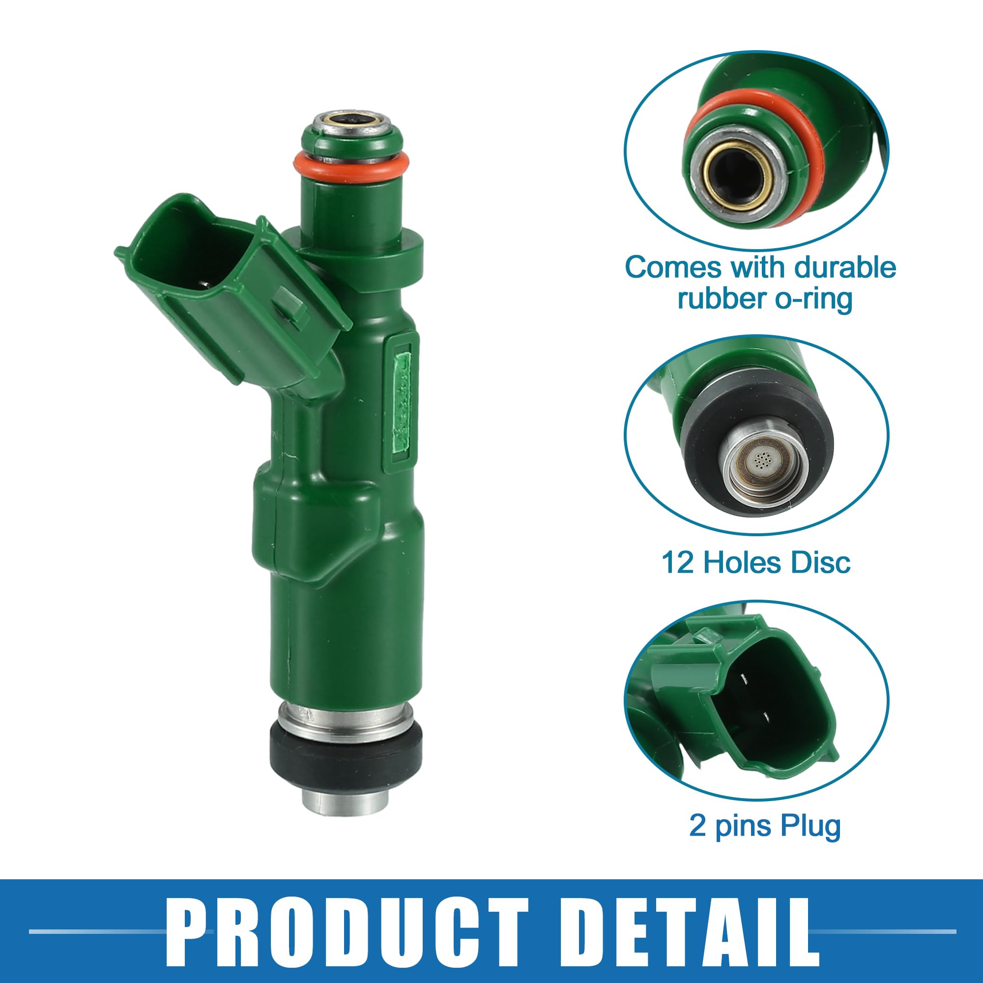 A ABSOPRO Iniettore Carburante 23250-21020 Per Toyota Yaris I 1.5 01-05 | Verde, OE:23250-21020/23209-21020/842-12234, Materiale:Metallo Plastica, Dimensioni:74.7x16mm, Tensione:DC12V, O-Ring:Si