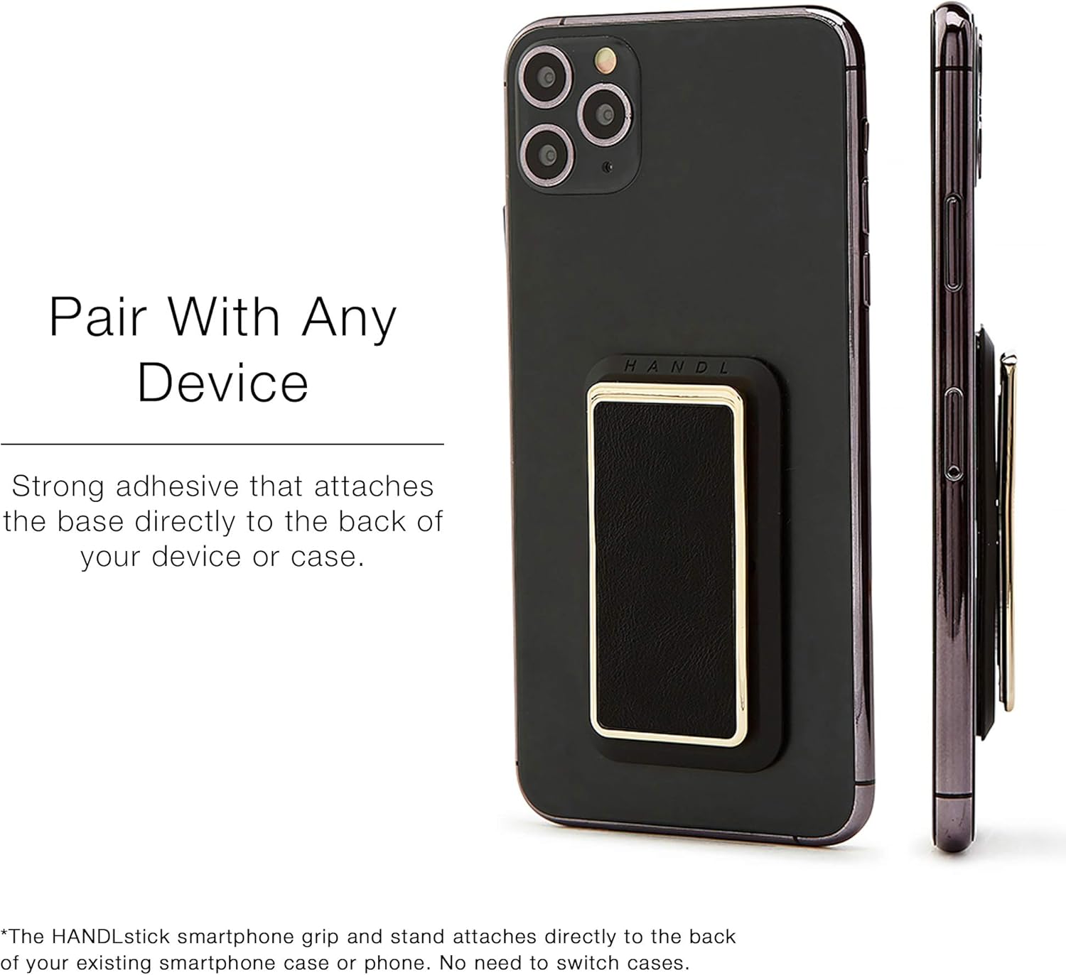 HANDL New York Black and Gold Professional Leather Collection HANDLstick Grip and Stand for Smartphone