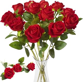 Kinisty Kunstblumen wie Echt, 12 STK Rote Künstliche Rosen