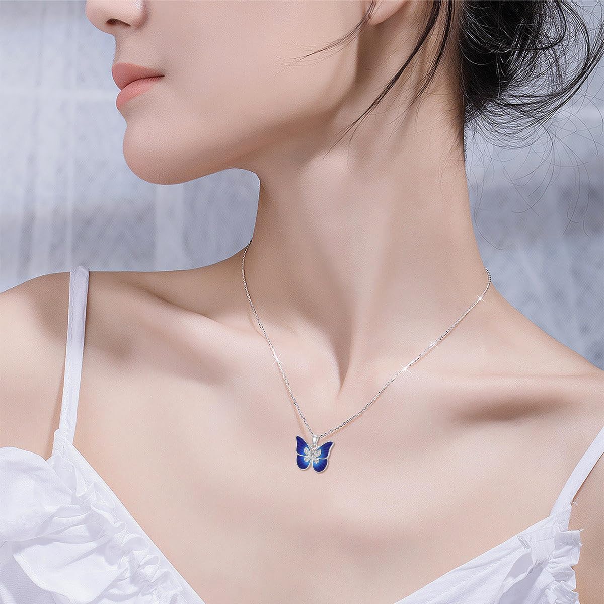 Diamond Butterfly Necklace Sterling Silver Butterfly Pendant Necklace Butterfly Jewelry Gift for Women Wife - Image 2