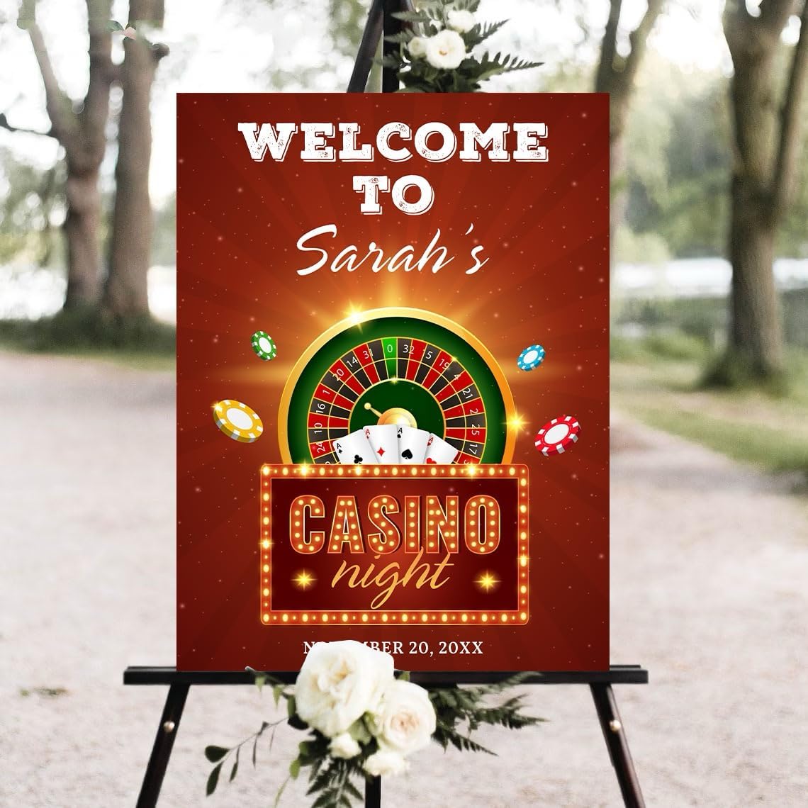 Personalized Casino Party Welcome Sign, Casino Night Dices Welcome Lawn Display for Theme Event Entrance Decoration, Poker Party Outdoor Sign Waterproof Corrugated Plastic