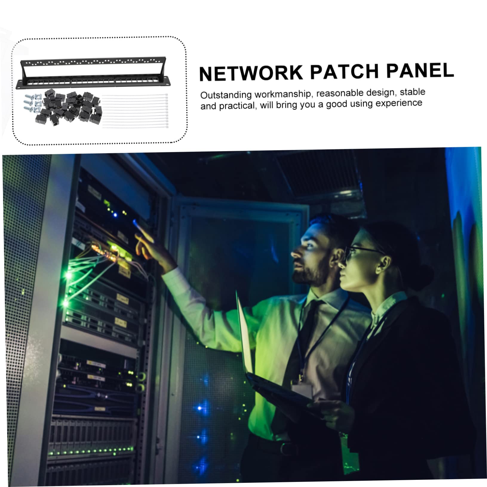 Panneau de Brassage Réseau 24 Ports Cat5e Noir en Plastique