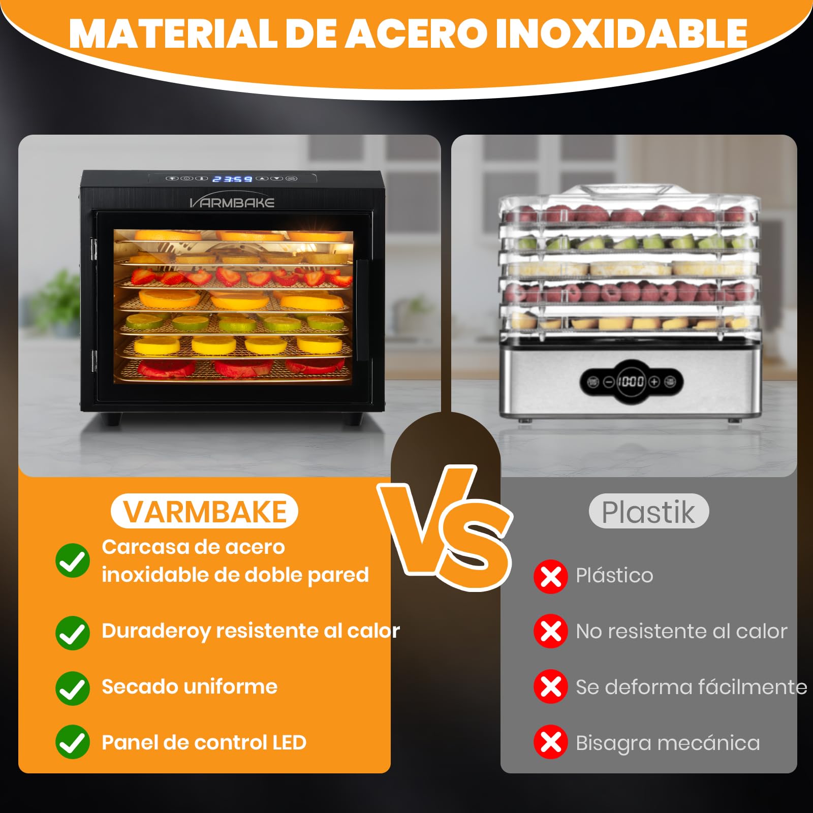 7 Bandejas Deshidratador De Alimentos, Acero Inoxidable, Área De Secado De 0,56 M², 30-90 ℃ & 800W Deshidratador De Alimentos Para Frutas, Verduras Y Carne, Y 7 Bandejas (32 X 25 Cm)