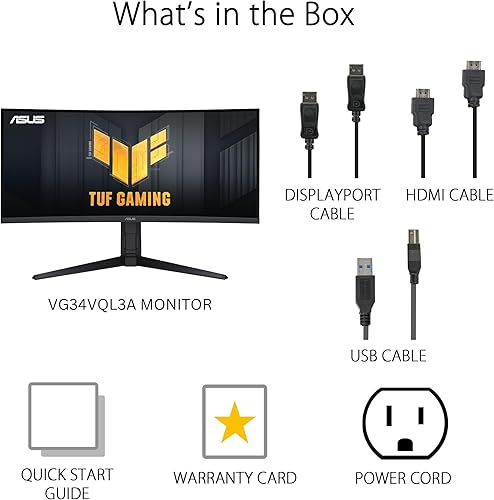 Miniatura 7 de ASUS TUF Gaming Monitor curvo de 34 pulgadas 1440P 1500R (VG34VQL3A) - QHD (3440 x 1440), 180Hz, 1ms, Extreme Low Motion Blur, Freesync Premium Pro,