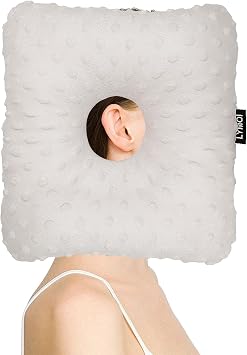 Large Ear Piercing Pillow for Side Sleepers, Side Sleeping Pillow, Ear Protector Pillows with Holes for Ear Pain CNH Piercing Pain Relief Ear Inflammation Pressure Sores Minky Dot Gray