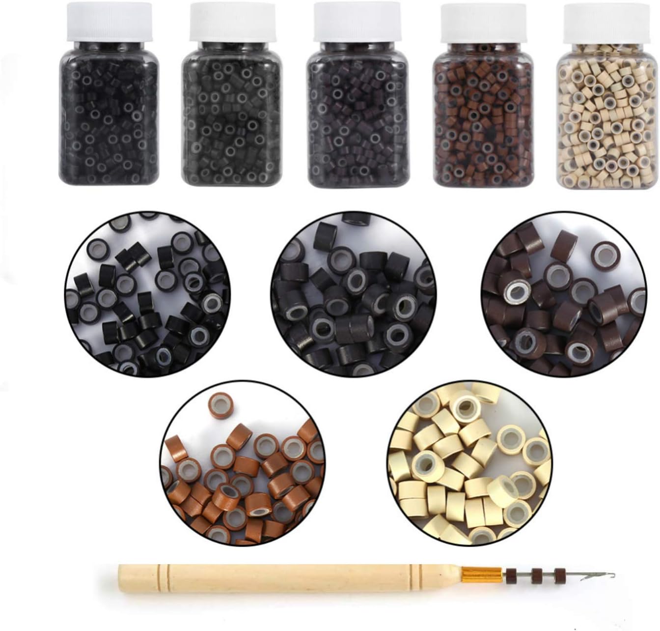 Amesun2500PCS Silicone Micro Link Rings 5mm Lined Beads for Hair Extensions Tool 5PCS/SetMix Color (MIX COLOR)