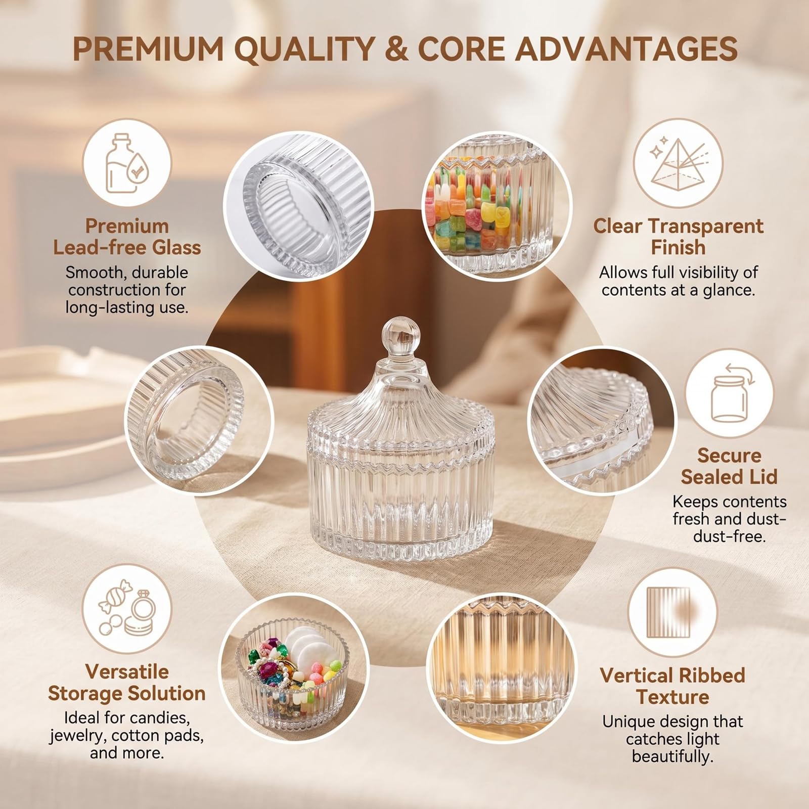 Elegant Crystal Candy Jar - Wedding Buffet Gift -3